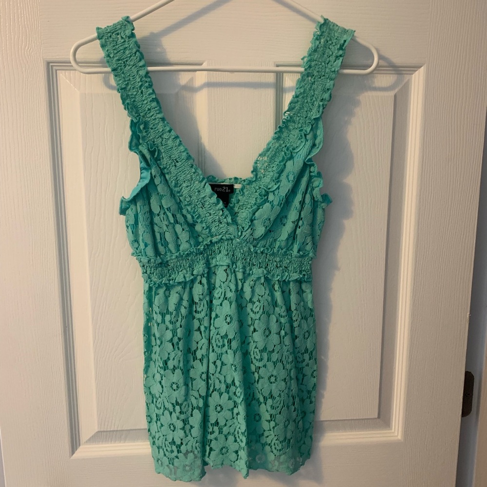 Sea foam green lace peplum top